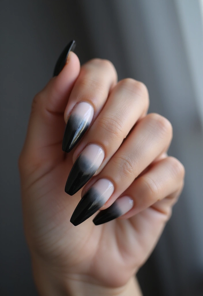 33 Stiletto Milky Fade Designs for Dramatic Nails - 20. Edgy Black Fade