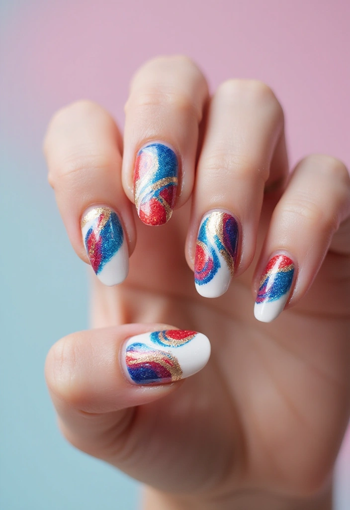 33 Stiletto Milky Fade Designs for Dramatic Nails - 22. Swirling Colors