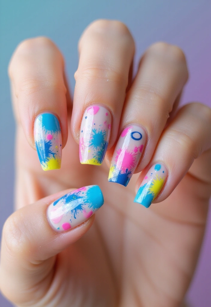 33 Stiletto Milky Fade Designs for Dramatic Nails - 24. Artistic Splashes