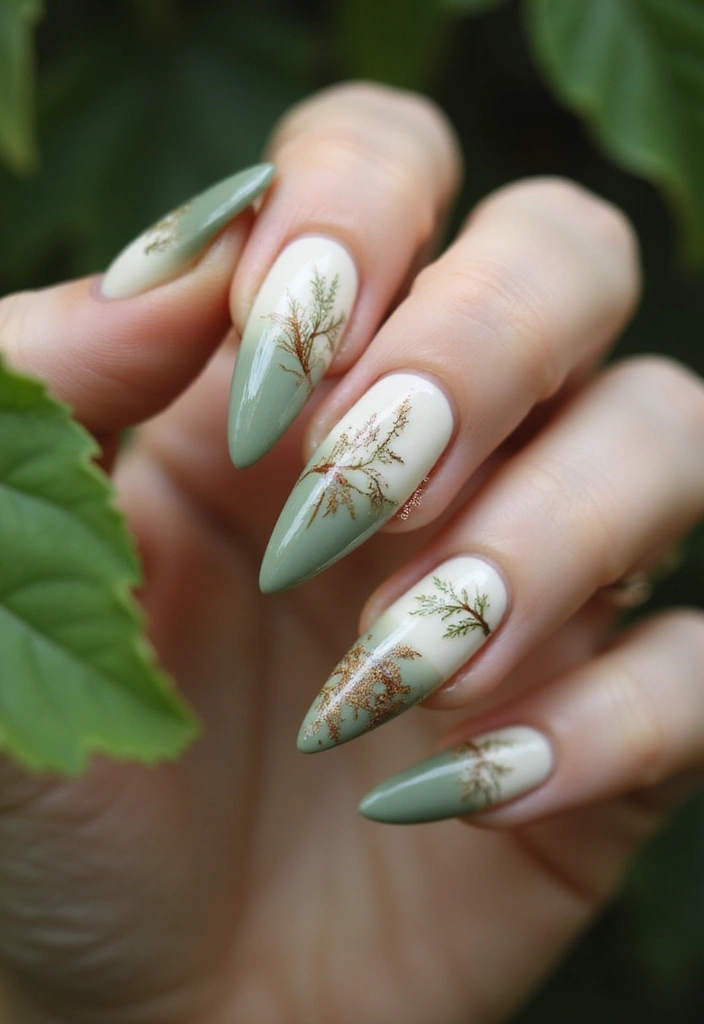 33 Stiletto Milky Fade Designs for Dramatic Nails - 27. Nature-Inspired