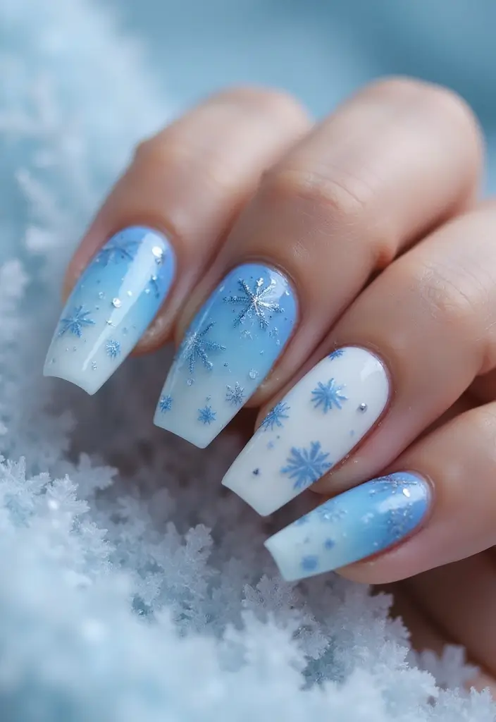 33 Stiletto Milky Fade Designs for Dramatic Nails - 30. Frozen Wonderland