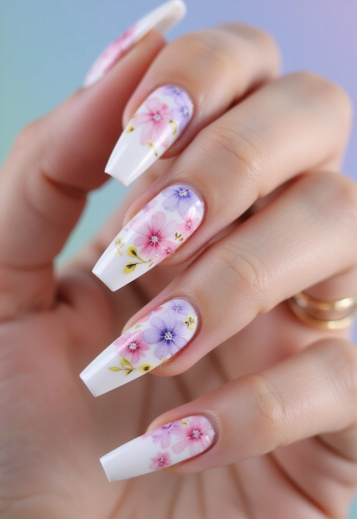 33 Stiletto Milky Fade Designs for Dramatic Nails - 33. Vibrant Spring Blooms