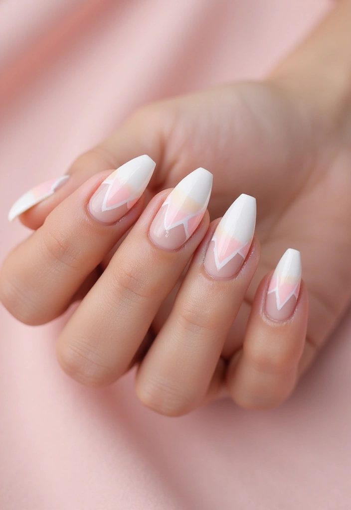 33 Stiletto Milky Fade Designs for Dramatic Nails - 4. Geometric Milky Fade