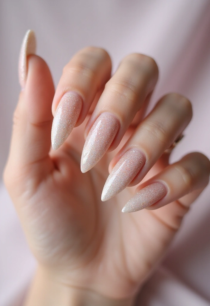 33 Stiletto Milky Fade Designs for Dramatic Nails - 5. Glittery Milky Fade