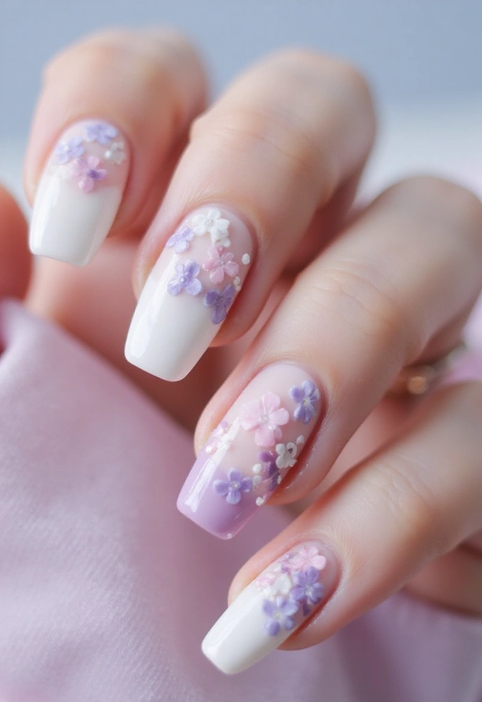 33 Stiletto Milky Fade Designs for Dramatic Nails - 8. Floral Milky Fade