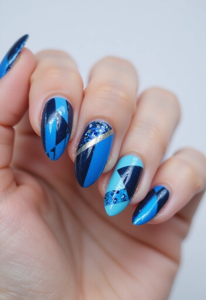 34 Ballerina Blue Chrome Nail Designs You’ll Love - 10. Geometric Blue Shapes