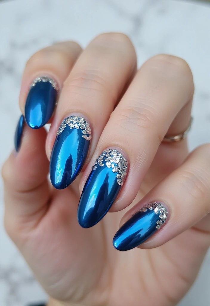34 Ballerina Blue Chrome Nail Designs You’ll Love - 11. Blue Foil Accents