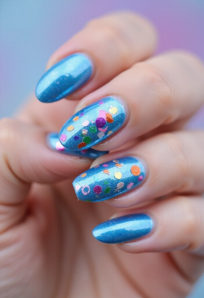 34 Ballerina Blue Chrome Nail Designs You’ll Love - 14. Blue Confetti Dreams
