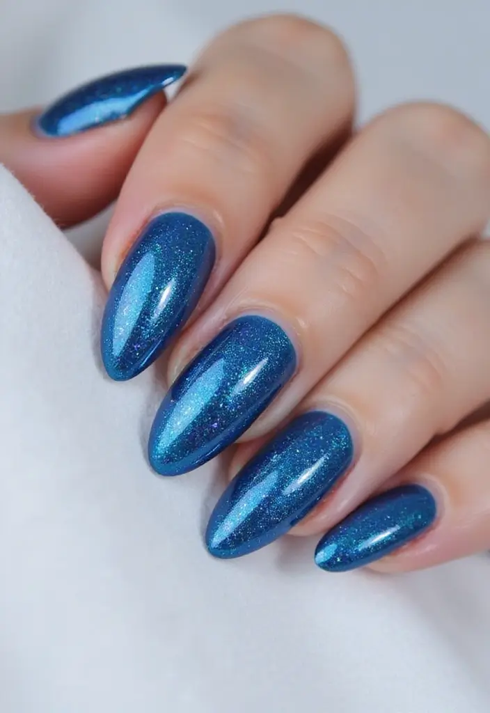 34 Ballerina Blue Chrome Nail Designs You’ll Love - 2. Glittery Blue Stardust