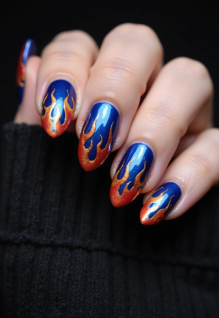 34 Ballerina Blue Chrome Nail Designs You’ll Love - 23. Blue Flames