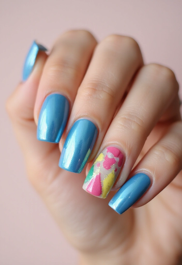 34 Ballerina Blue Chrome Nail Designs You’ll Love - 25. Artistic Drops