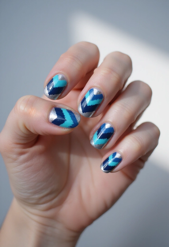 34 Ballerina Blue Chrome Nail Designs You’ll Love - 26. Blue Chevron