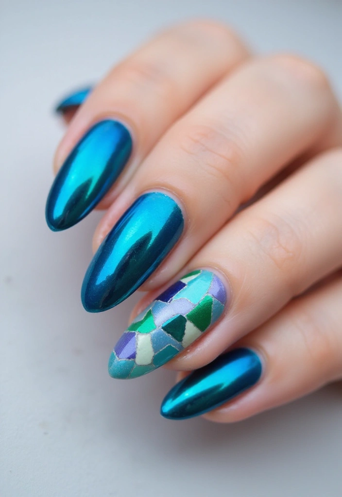 34 Ballerina Blue Chrome Nail Designs You’ll Love - 28. Blue Mosaic