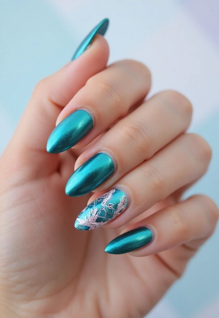 34 Ballerina Blue Chrome Nail Designs You’ll Love - 29. Teal and Blue Harmony