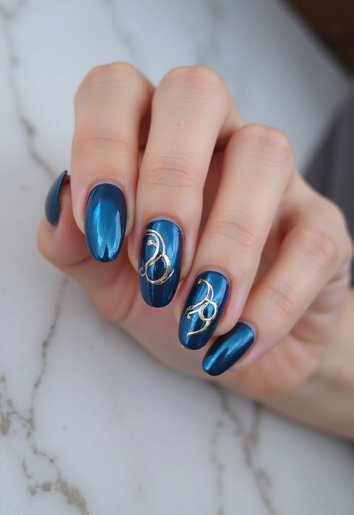34 Ballerina Blue Chrome Nail Designs You’ll Love - 30. Elegant Blue Half-Moons