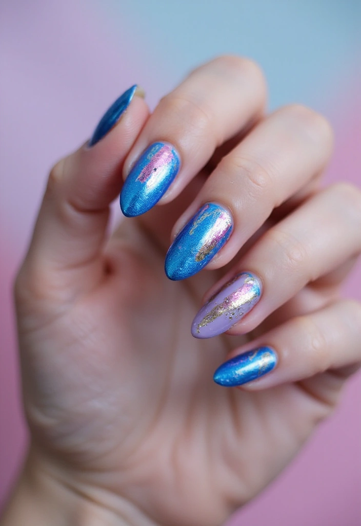 34 Ballerina Blue Chrome Nail Designs You’ll Love - 31. Artsy Blue Brush Strokes