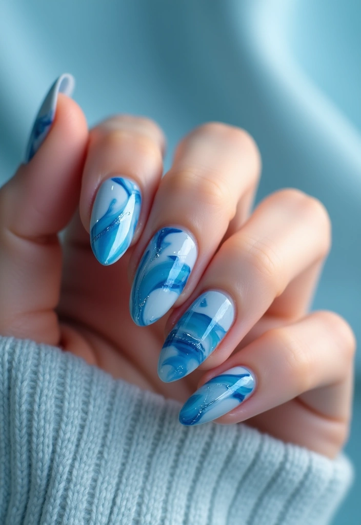 34 Ballerina Blue Chrome Nail Designs You’ll Love - 5. Marbled Blue Delight