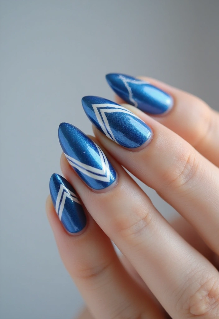 34 Ballerina Blue Chrome Nail Designs You’ll Love - 6. Striped Elegance