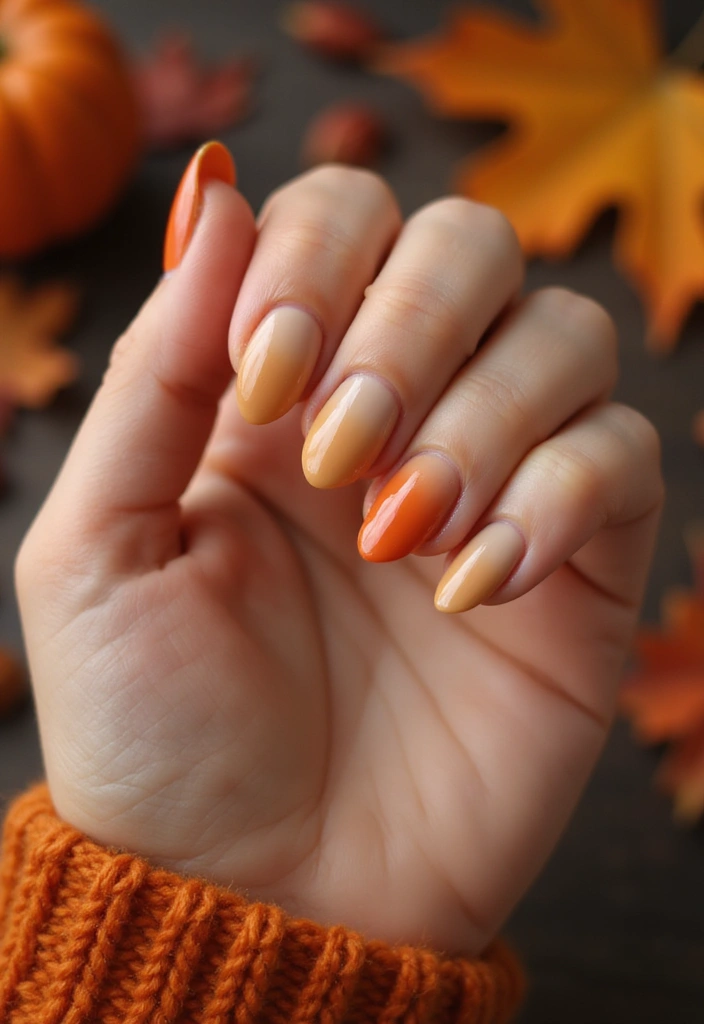 34 Sun-Kissed Ombre Nails for September Style - 11. Pumpkin Spice Ombre