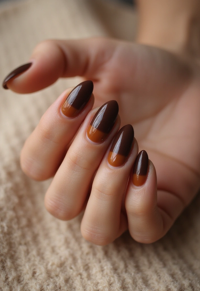 34 Sun-Kissed Ombre Nails for September Style - 14. Chocolate Brown to Caramel Ombre