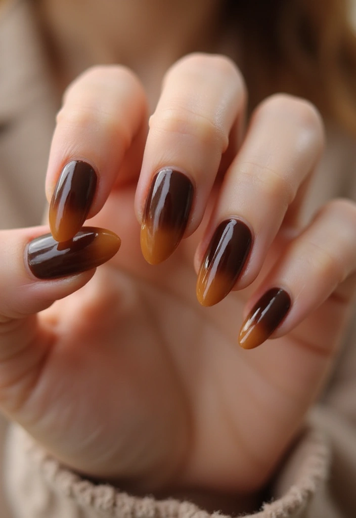 34 Sun-Kissed Ombre Nails for September Style - 22. Caramel to Chocolate Ombre