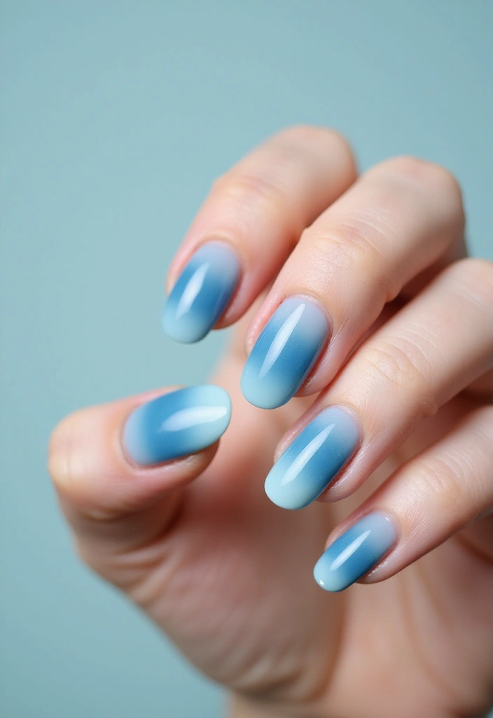 34 Sun-Kissed Ombre Nails for September Style - 23. Ice Blue to Deep Sea Ombre