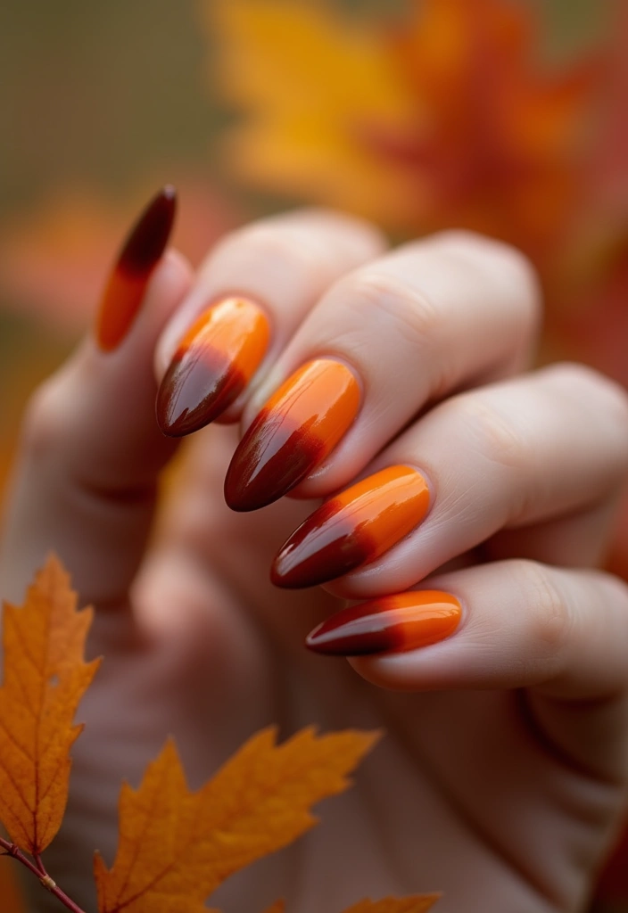 34 Sun-Kissed Ombre Nails for September Style - 25. Deep Orange to Brown Ombre