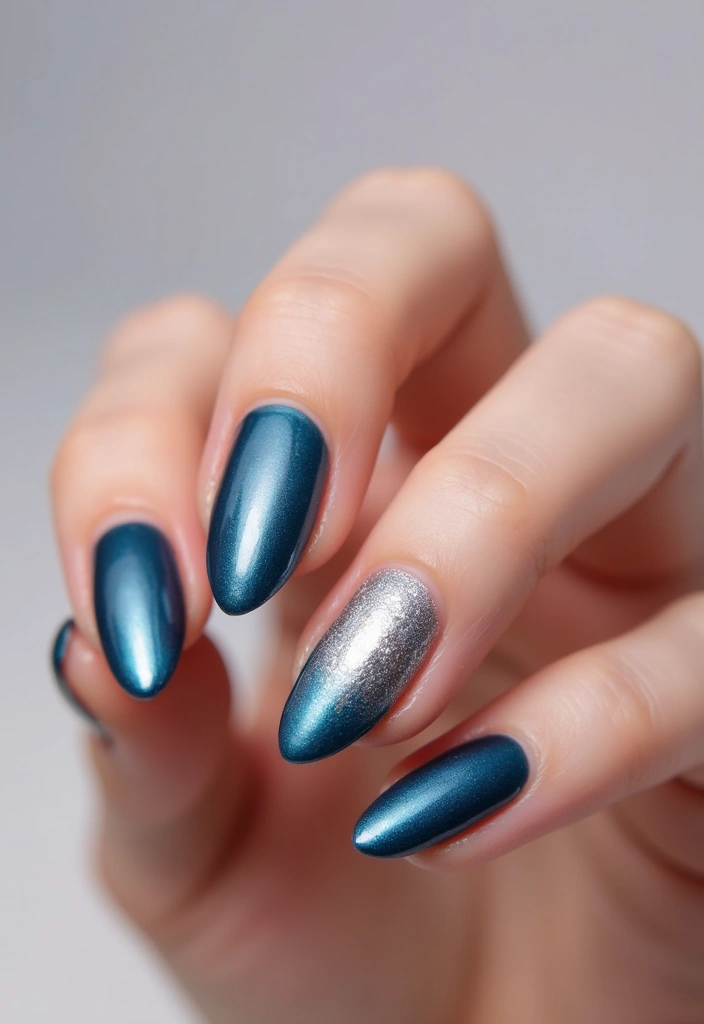 34 Sun-Kissed Ombre Nails for September Style - 28. Steel Blue to Silver Ombre