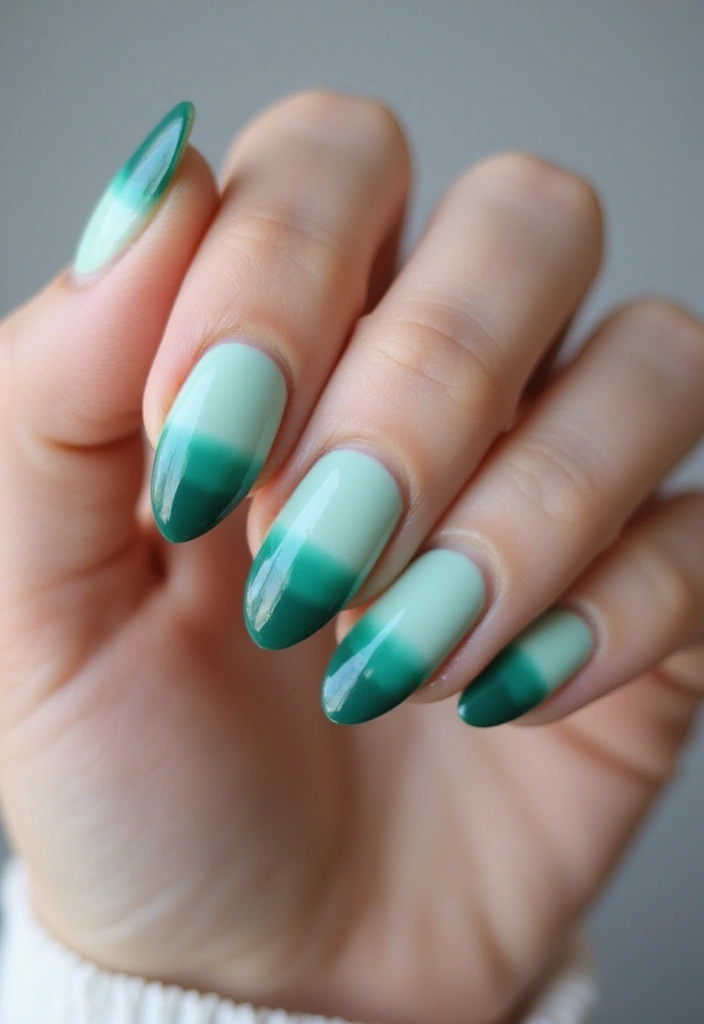 34 Sun-Kissed Ombre Nails for September Style - 29. Mint to Dark Green Ombre