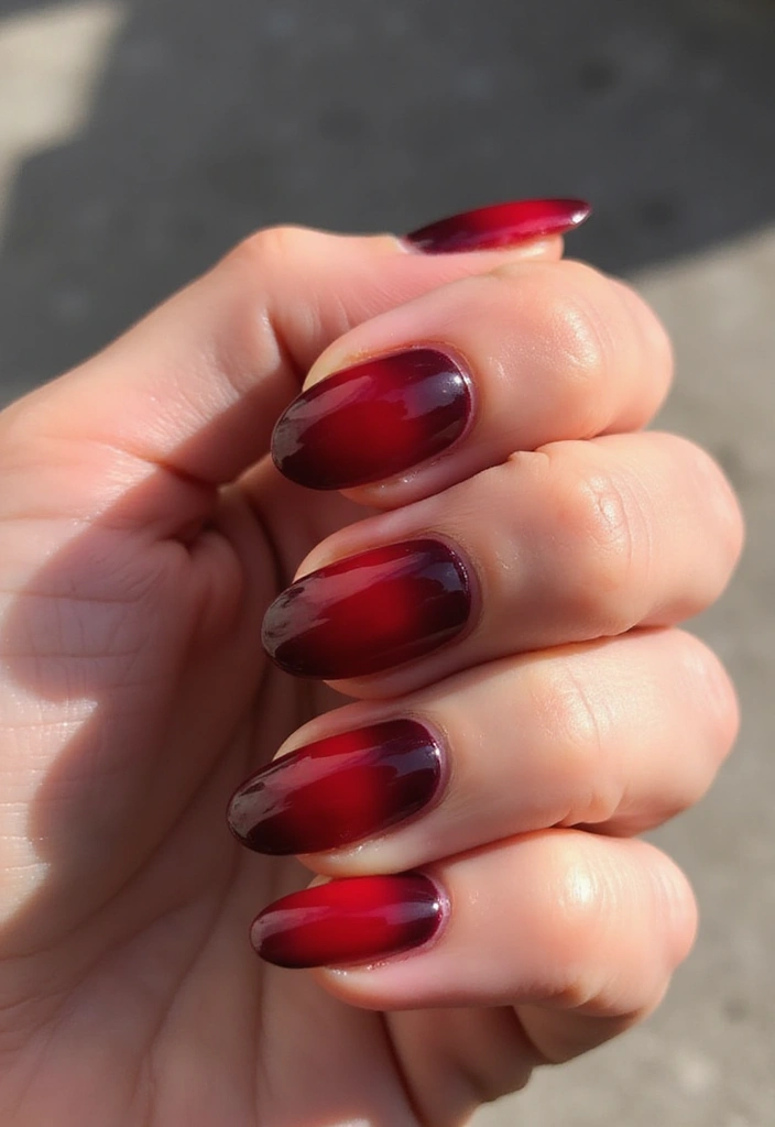 34 Sun-Kissed Ombre Nails for September Style - 3. Classic Red to Burgundy