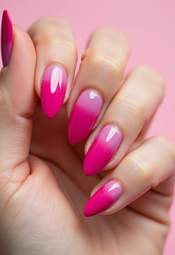 34 Sun-Kissed Ombre Nails for September Style - 32. Fuchsia to Magenta Ombre