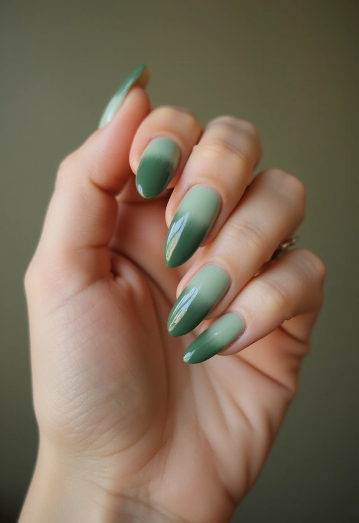 34 Sun-Kissed Ombre Nails for September Style - 4. Earthy Green Ombre
