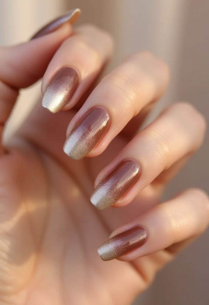 34 Sun-Kissed Ombre Nails for September Style - 6. Warm Taupe with Golden Shimmer