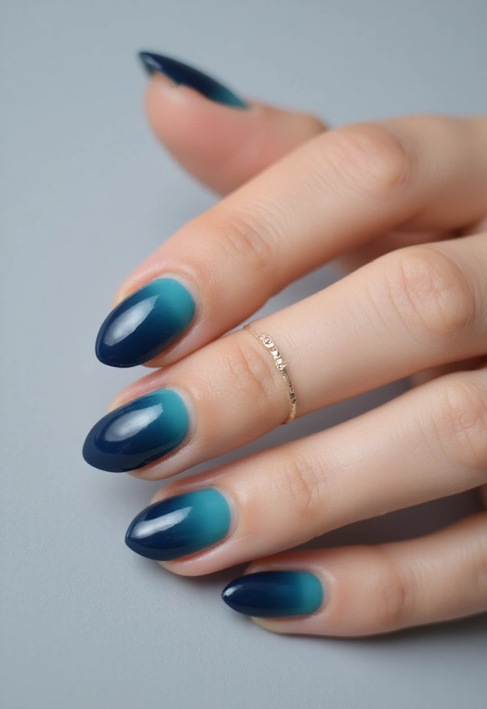 34 Sun-Kissed Ombre Nails for September Style - 8. Navy to Teal Ombre