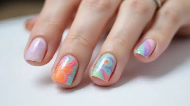 27 Squoval Sunset Swirl Nails for a Chic Touch